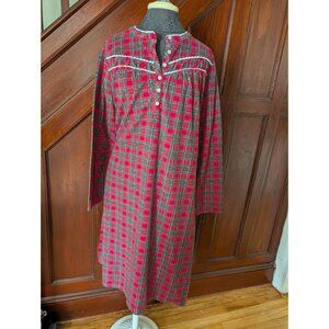 Celestial Dreams Plaid Flannel Nightgown Lace Trim & Button Front Red/Green XL